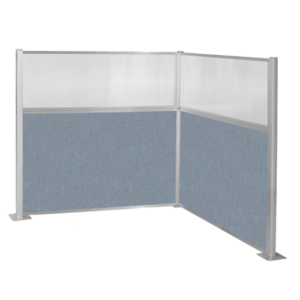Pre-Configured Hush Panel Cubicle (L Shape) 6' x 6' L-Build W/ Window Powder Blue Fabric
